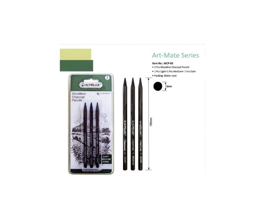 ACMELIAE Woodless Charcoal Black Pencils 3Pcs